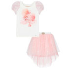 Girls White & Pink Skirt Set, 1, hi-res