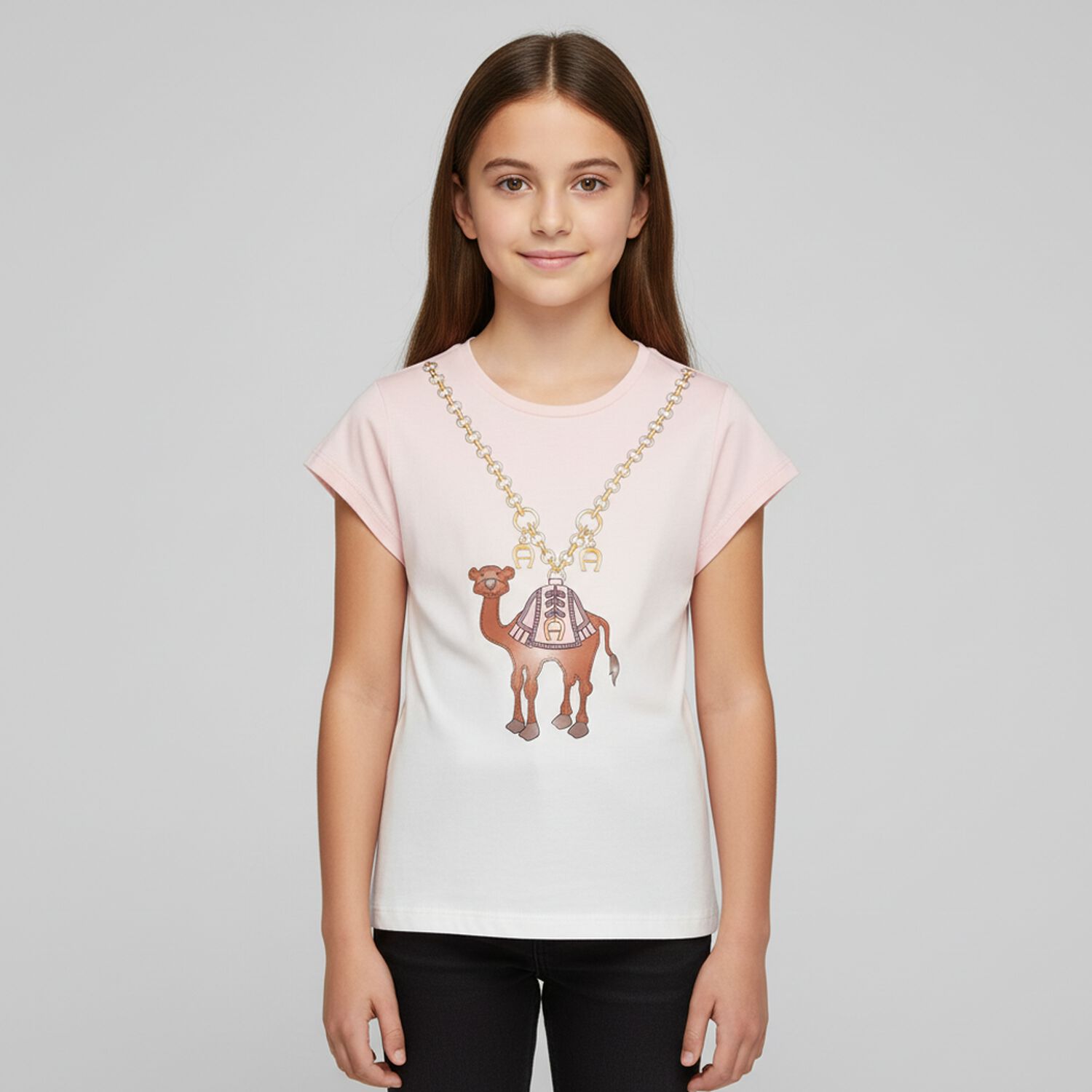 Girls Pink & White Camel T-Shirt, 1, hi-res image number null
