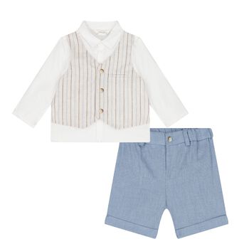 Baby Boys Beige, Blue & White Shorts Set