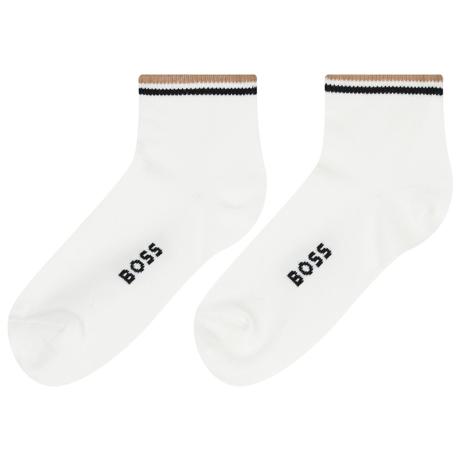 Boys White & Beige Logo Socks ( 2-Pack ), 1, hi-res