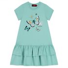 Girls Green Butterflies Logo Dress, 2, hi-res