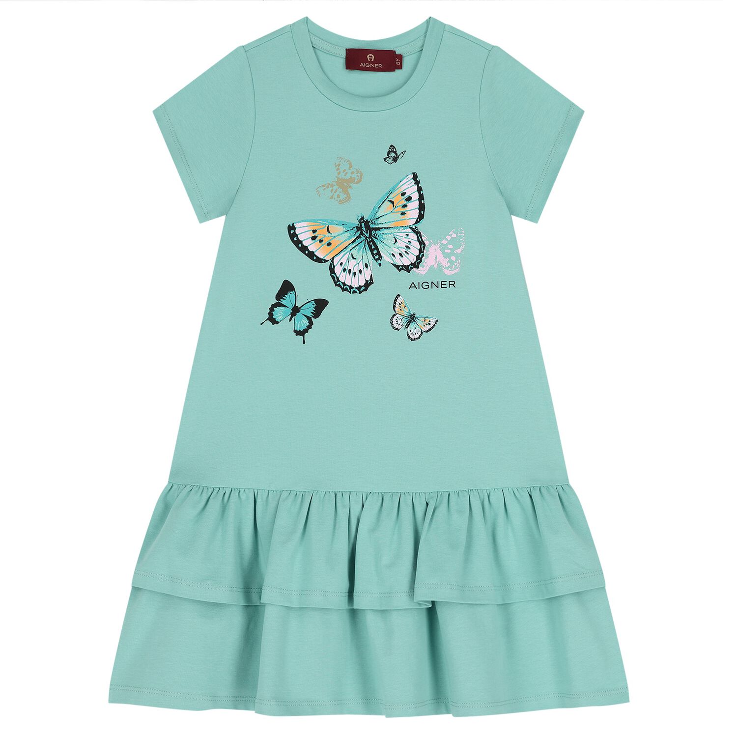 Girls Green Butterflies Logo Dress, 2, hi-res