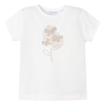 Girls White Cotton T-shirt