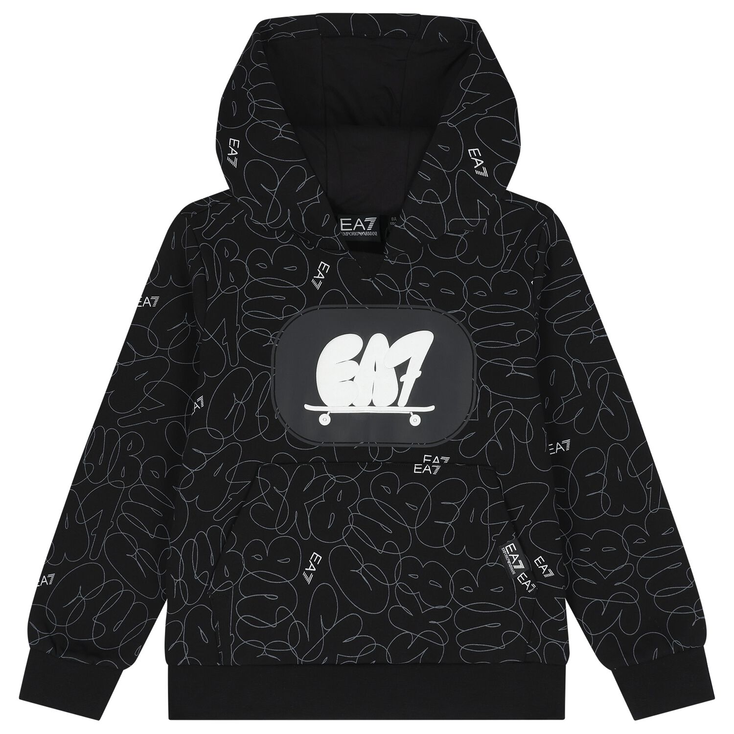 Boys Black Logo Hooded Top, 1, hi-res