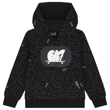 Boys Black Logo Hooded Top