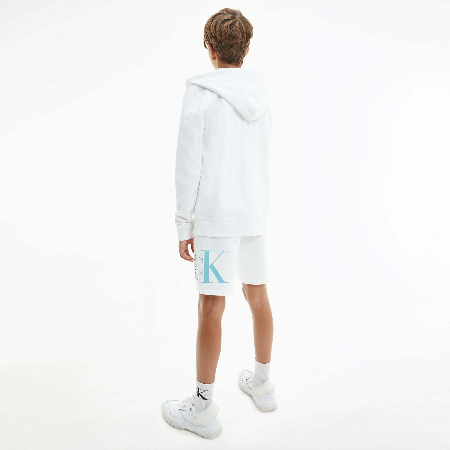 Boys White Logo Zip Up Hooded Top, 1, hi-res image number null