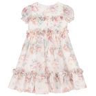 Girls Ivory & Pink Floral Chiffon Dress, 1, hi-res