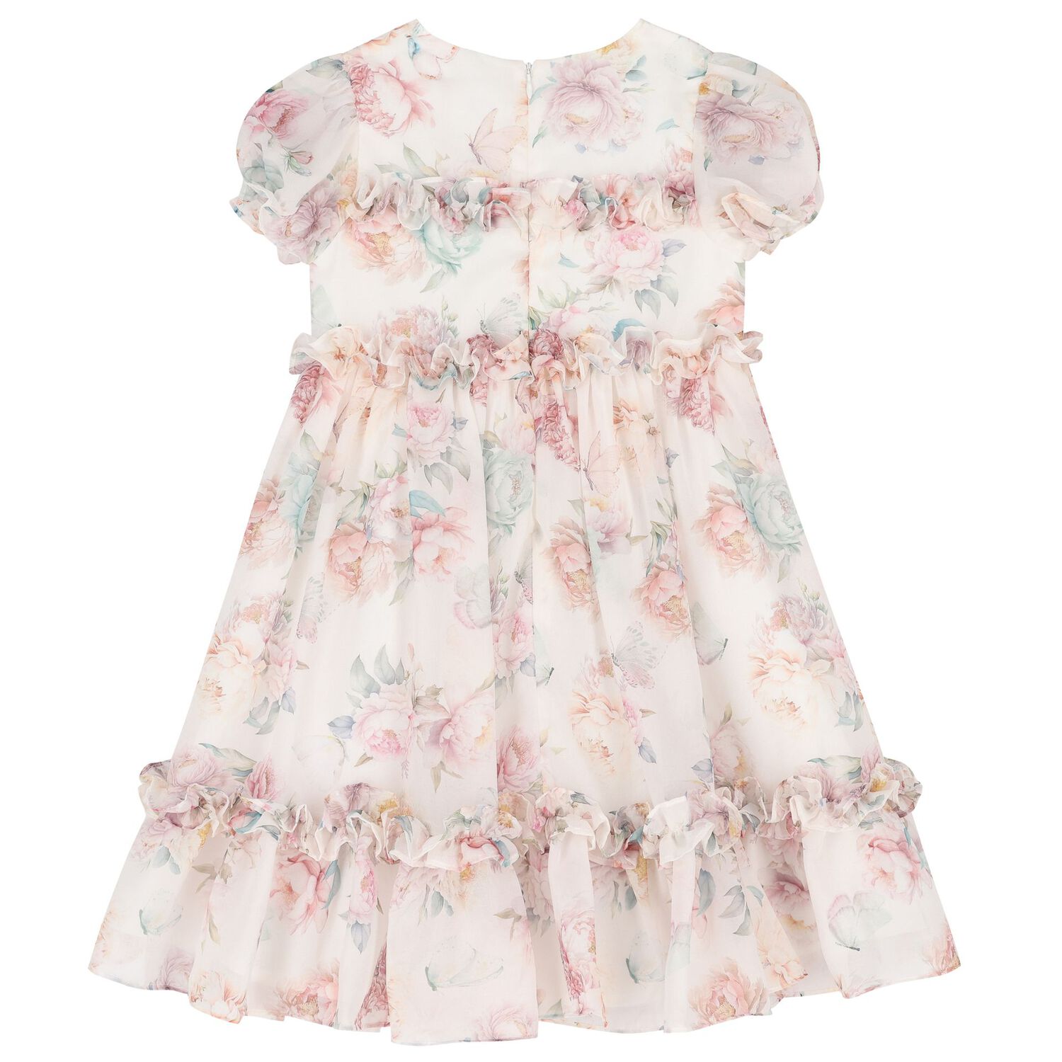 Girls Ivory & Pink Floral Chiffon Dress, 1, hi-res image number null