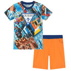 Boys Blue & Orange Logo Shorts Set, 1, hi-res