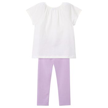 Girls White & Lilac Leggings Set