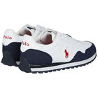 Boys White & Navy Logo Trainers, 1, hi-res