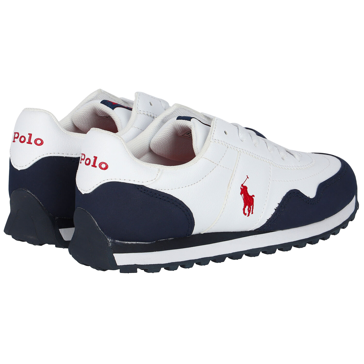 Boys White & Navy Logo Trainers, 1, hi-res