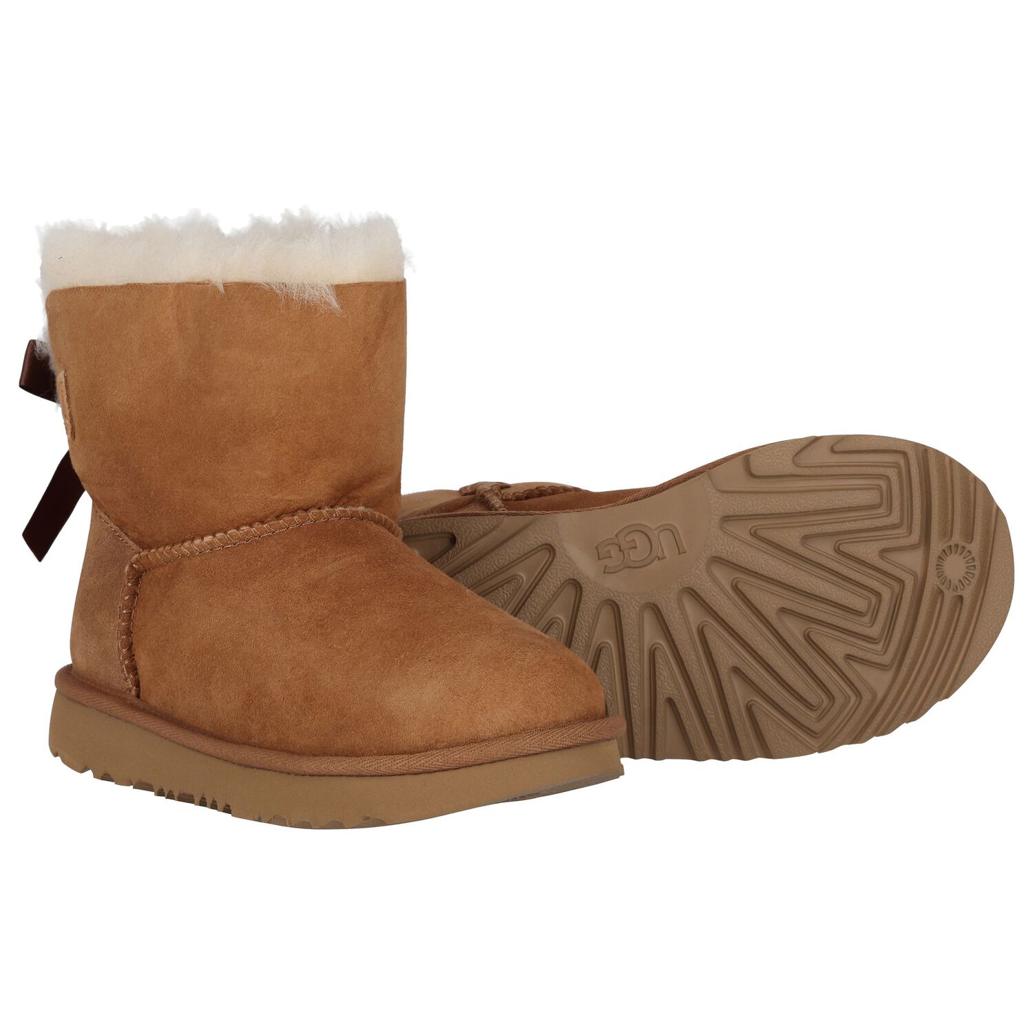 Girls Chestnut Brown Mini Bailey Bow II Suede Boots, 2, hi-res