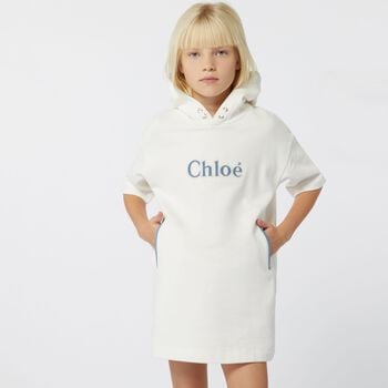 Girls Ivory Logo Hooded Dress