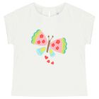 Younger Girls White Butterfly T-Shirt, 2, hi-res