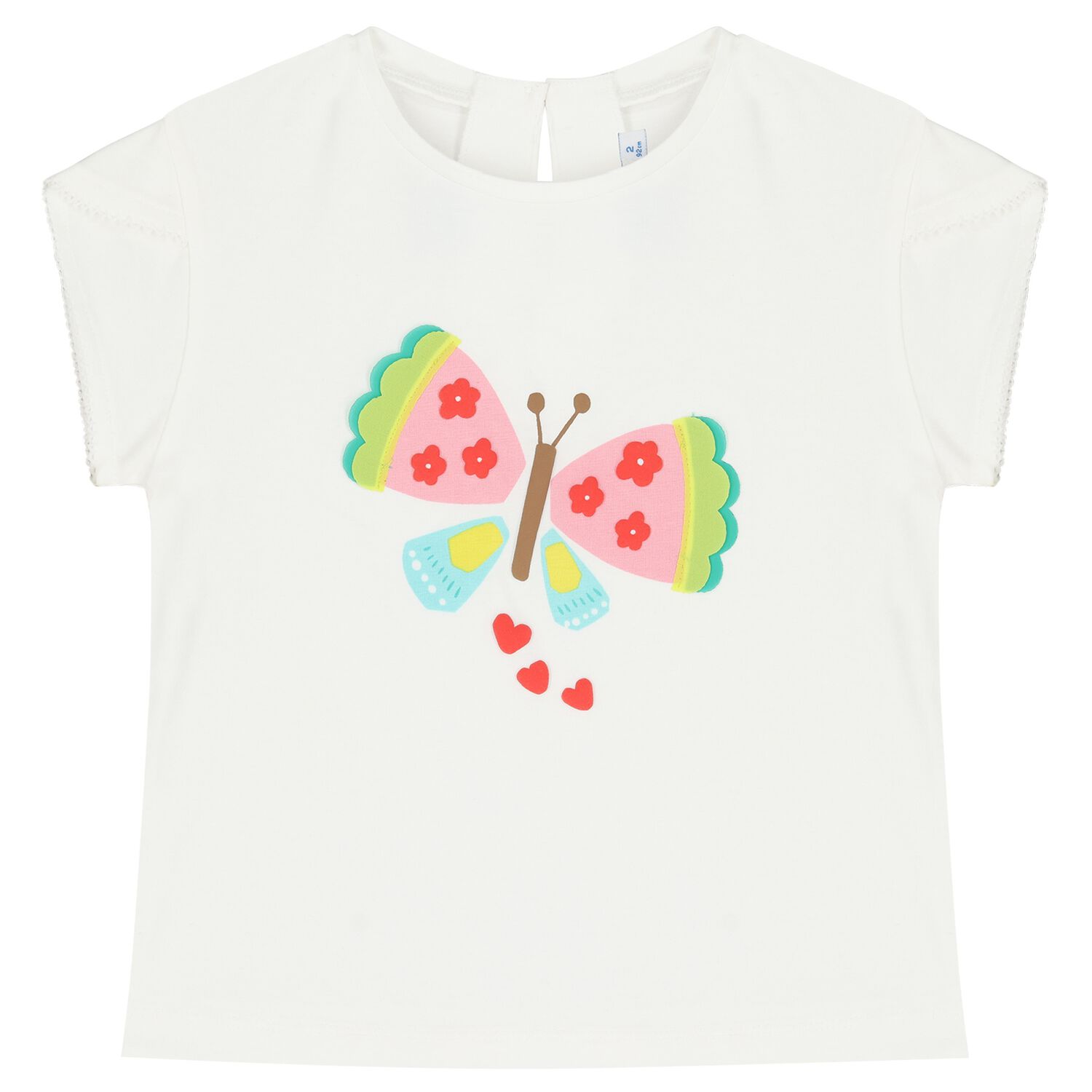 Younger Girls White Butterfly T-Shirt, 2, hi-res