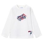 Boys White Racing Car Long Sleeve Top, 1, hi-res