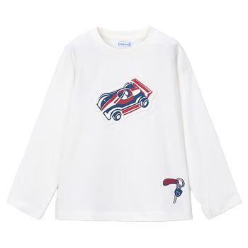 Boys White Racing Car Long Sleeve Top
