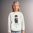 Girls Ivory Logo Polo Bear Long Sleeve Top, 1, hi-res