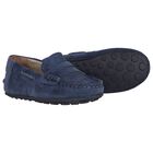 Younger Boys Blue Suede Leather Moccasins, 3, hi-res