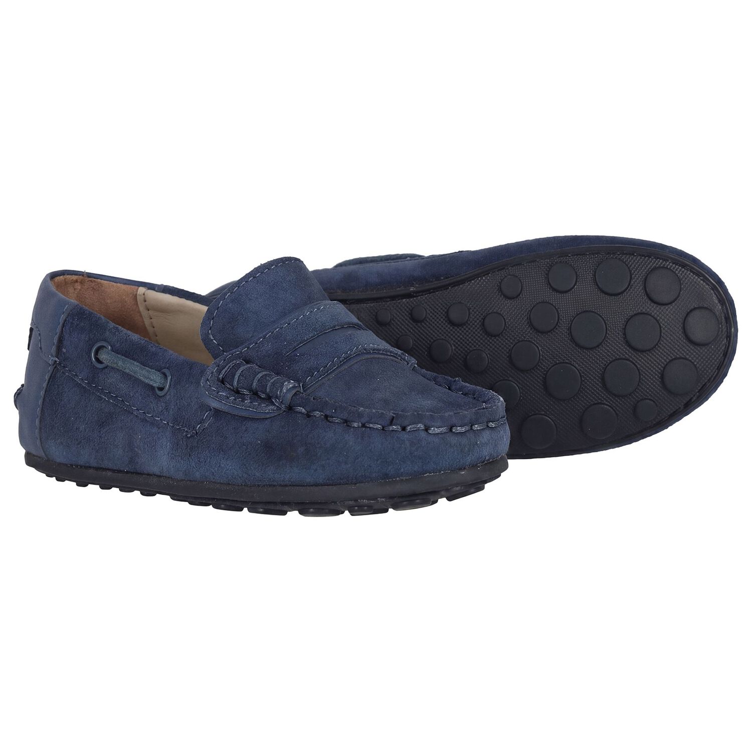 Younger Boys Blue Suede Leather Moccasins, 3, hi-res