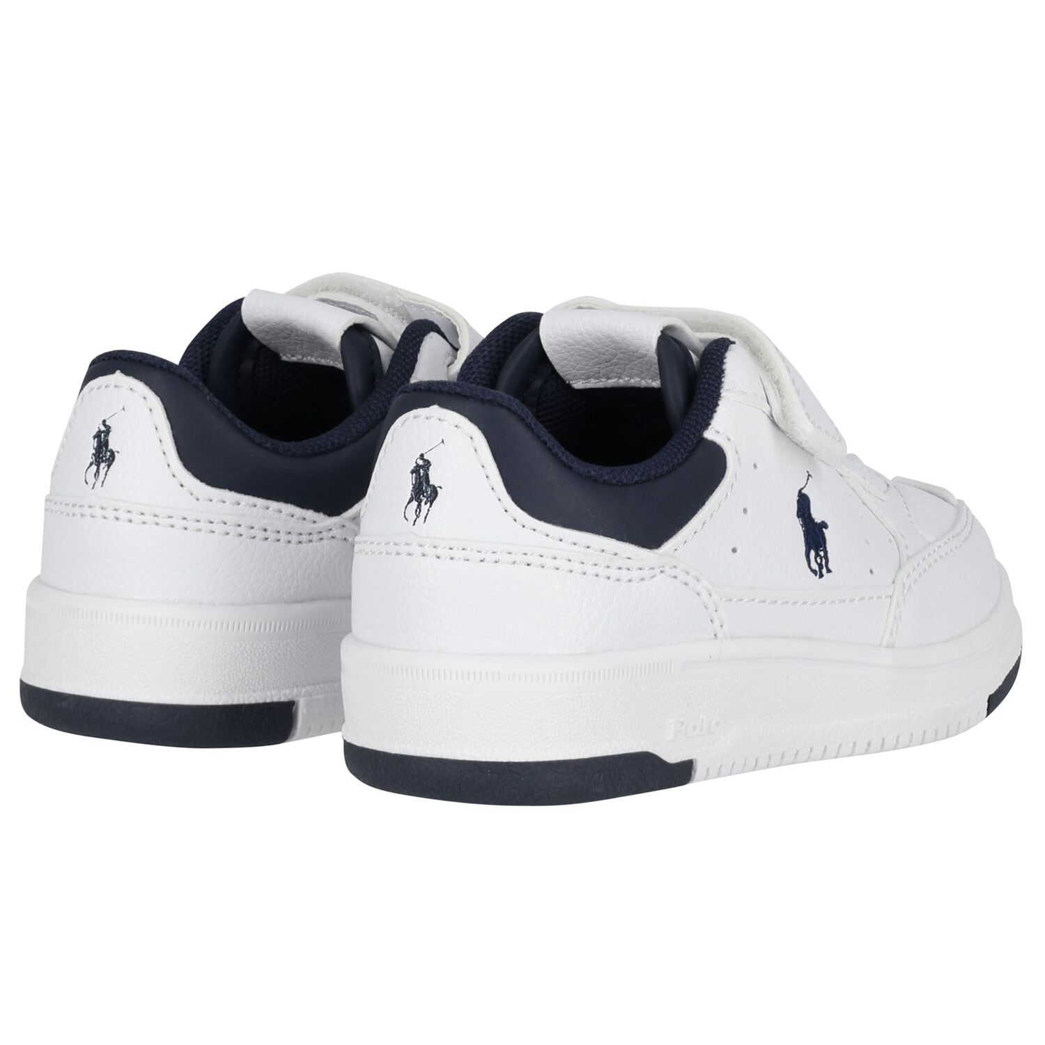 Boys White & Navy Blue Logo Trainers, 1, hi-res