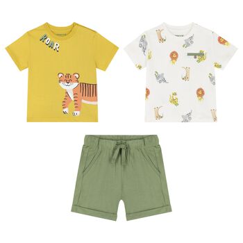 Younger Boys Ivory, Green & Yellow Shorts Set