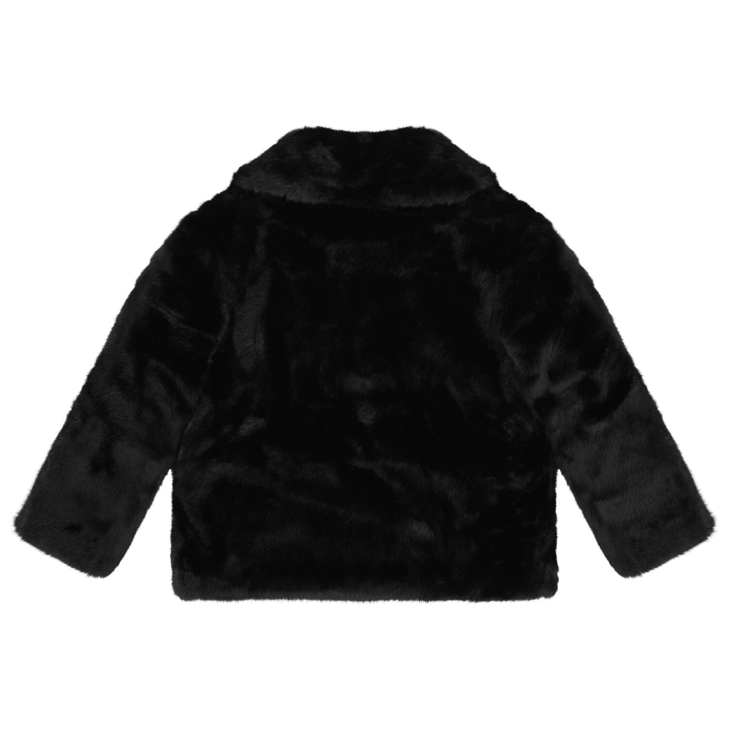 Girls Black Bow Faux Fur Jacket, 1, hi-res