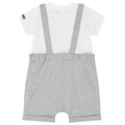Younger White & Grey Teddy Bear Logo Dungaree Set, 2, hi-res