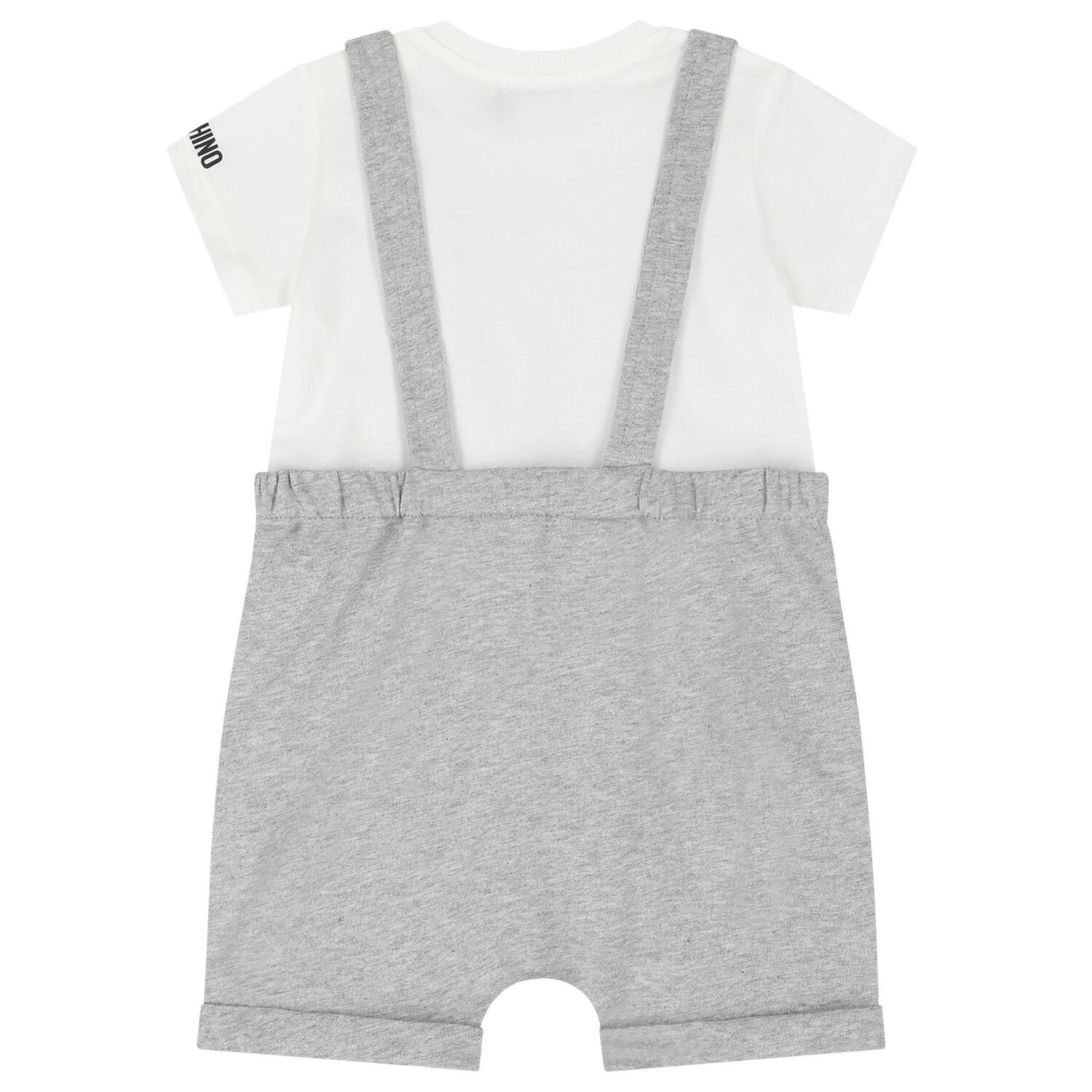 Younger White & Grey Teddy Bear Logo Dungaree Set, 2, hi-res