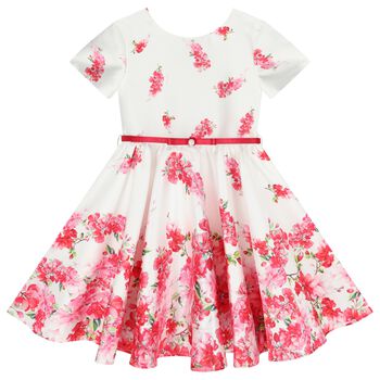 Girls White Floral Satin Dress