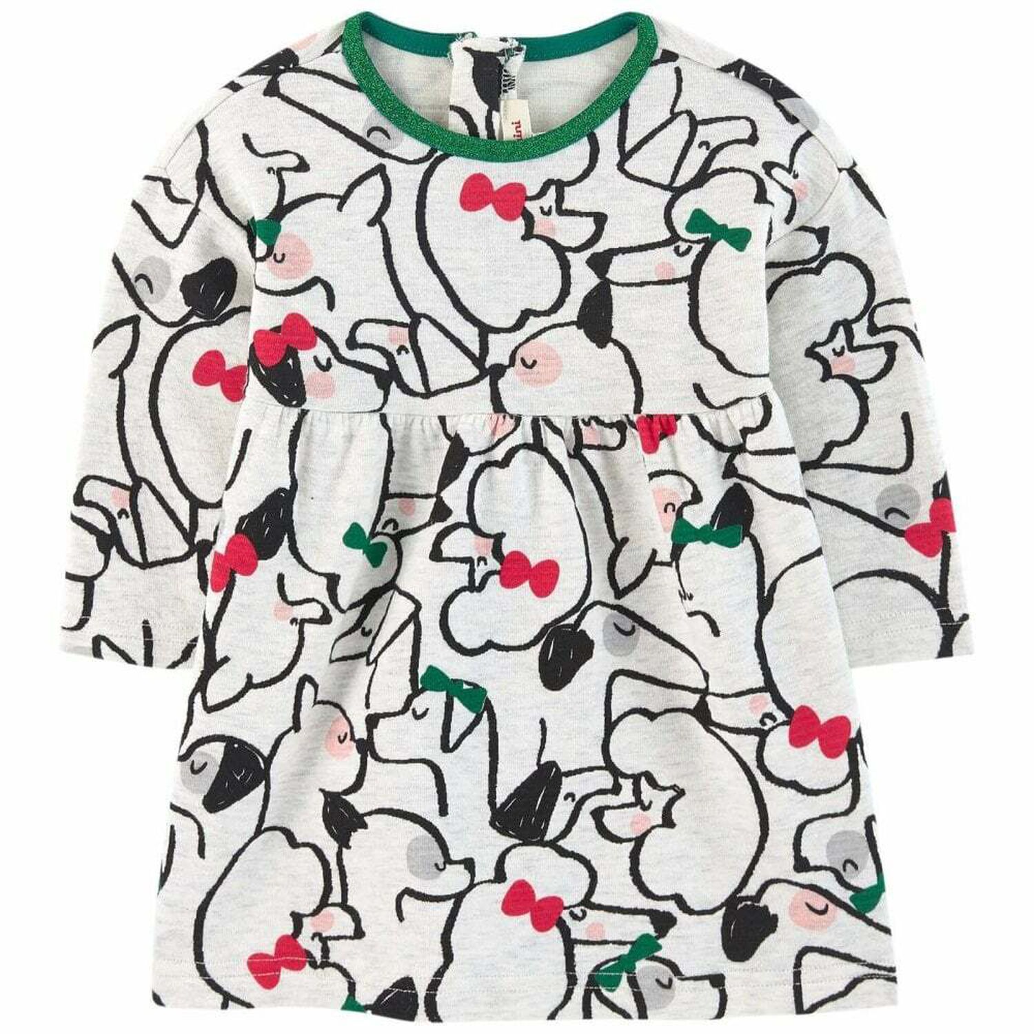 Girls White Printed Dress, 1, hi-res