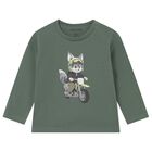 Younger Boys Green Fox Long Sleeve Top, 1, hi-res