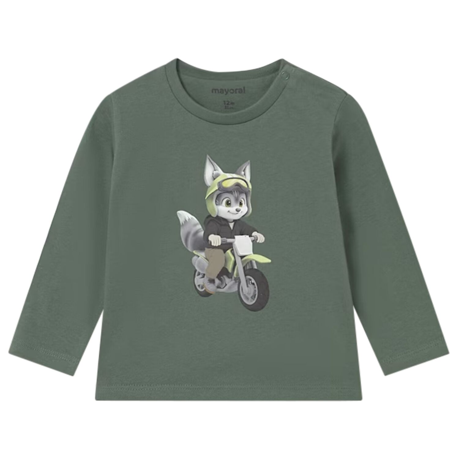 Younger Boys Green Fox Long Sleeve Top, 1, hi-res