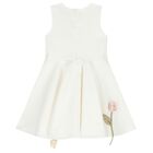 Girls White Rose Satin Dress, 1, hi-res