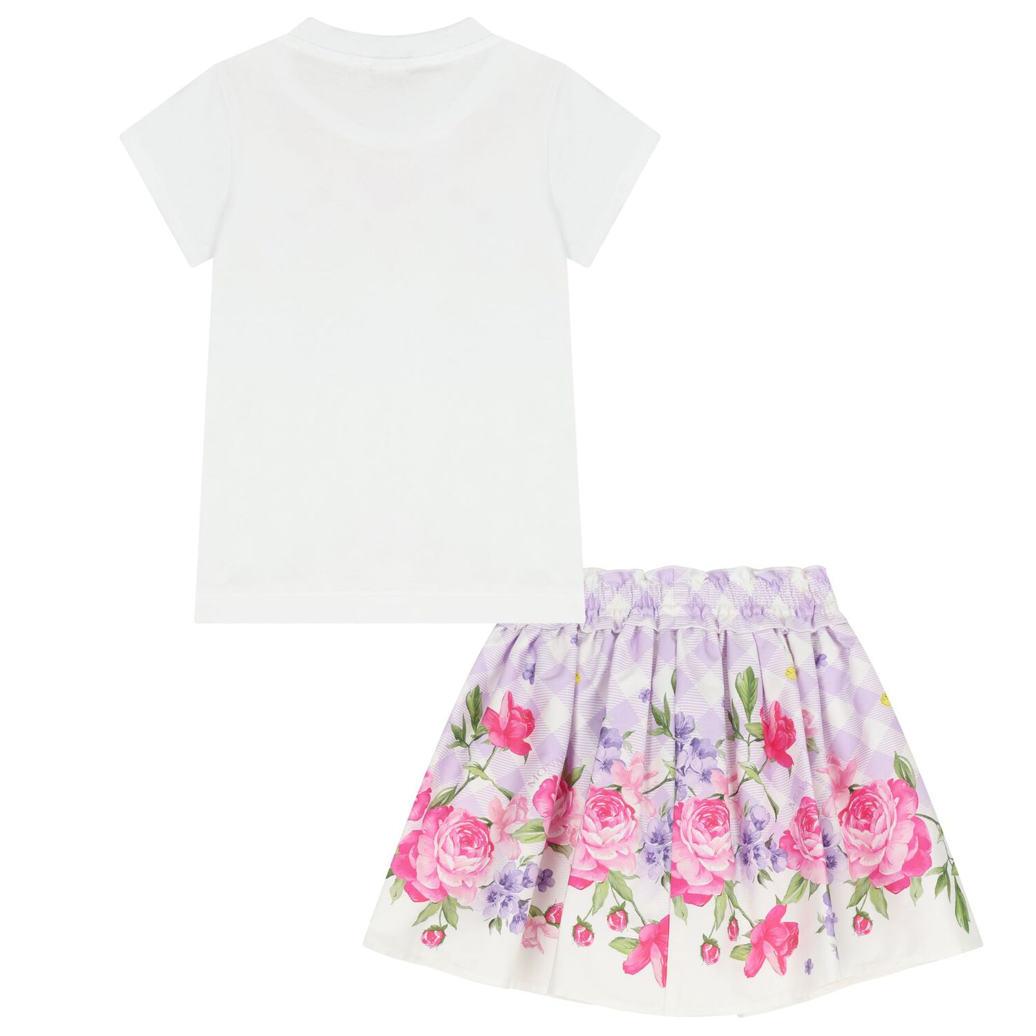 Girls White & Lilac Floral Skirt Set, 2, hi-res