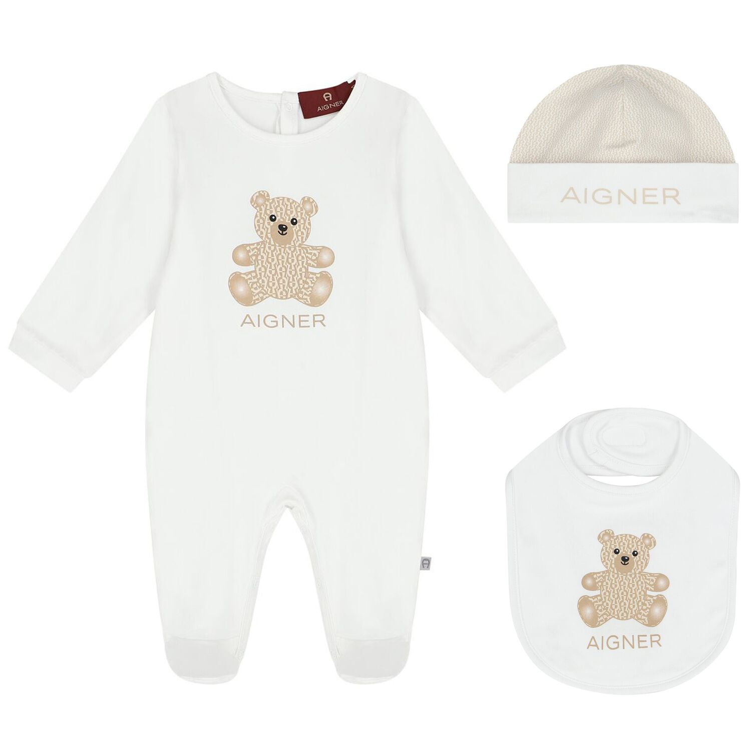White Teddy Bear Logo Babygrow Set, 1, hi-res image number null