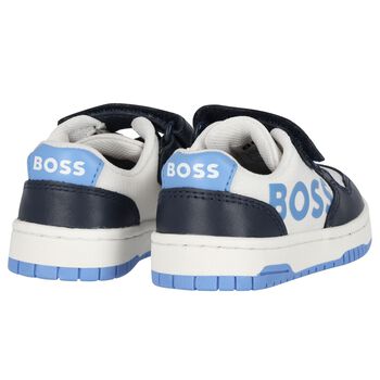 Boys Navy Blue, Blue & White Logo Trainers