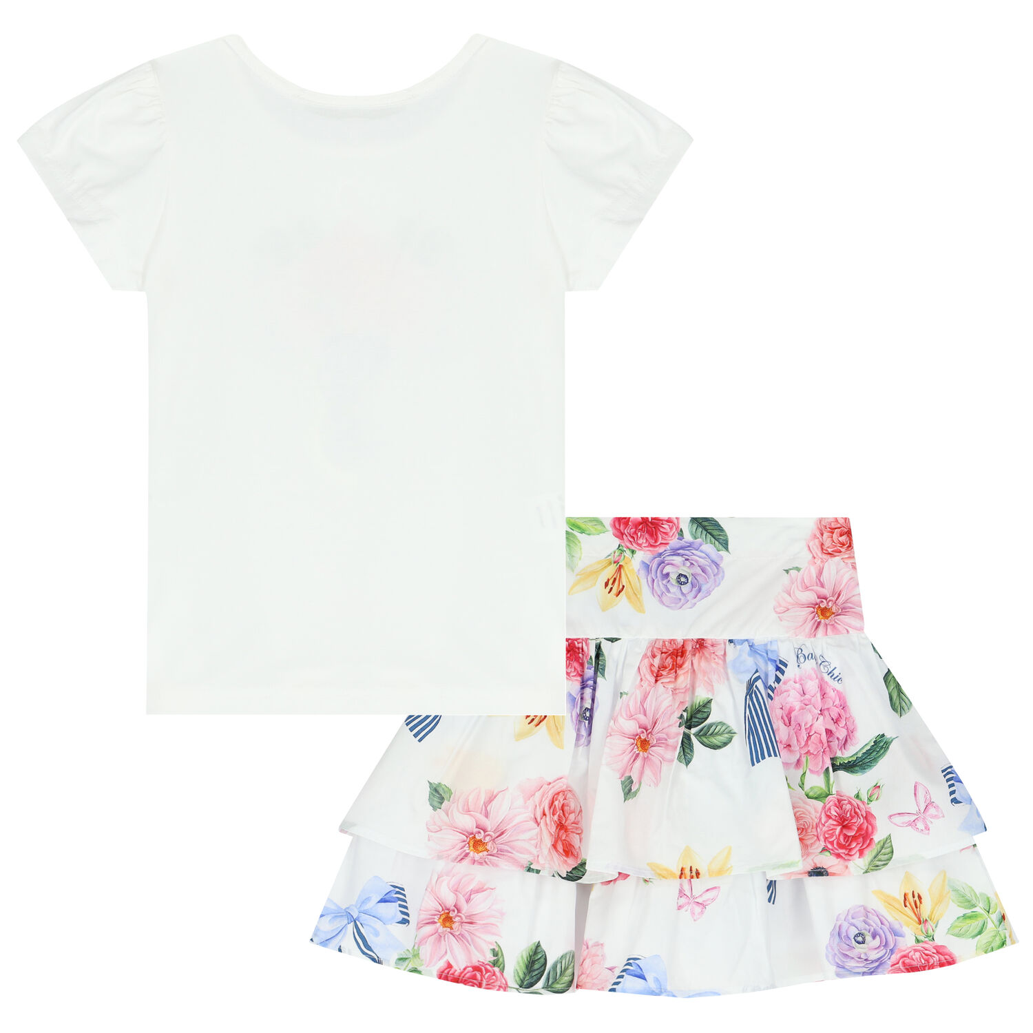 Girls White Floral Skirt Set, 1, hi-res