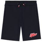 Boys Navy Blue Logo Shorts, 1, hi-res