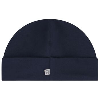 Baby Boys Navy Blue & Gold Logo Baby Hat