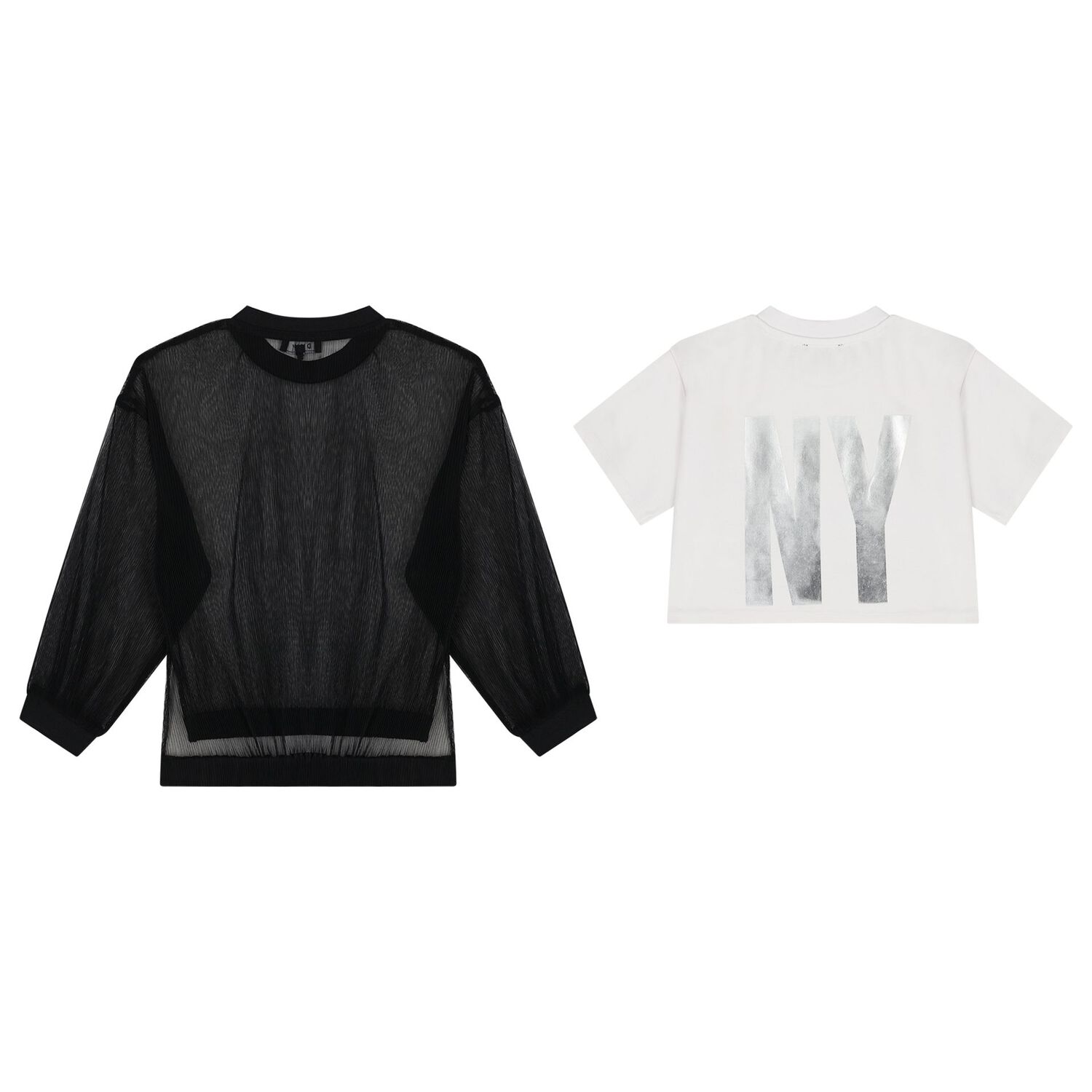 Girls Black & White Logo Top, 1, hi-res