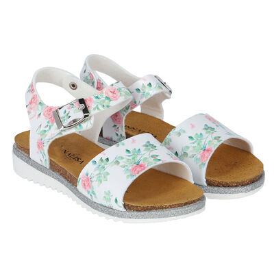 Girls White & Pink Floral Sandals