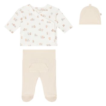 Ivory & Beige Bear Babysuit & Hat Gift Set