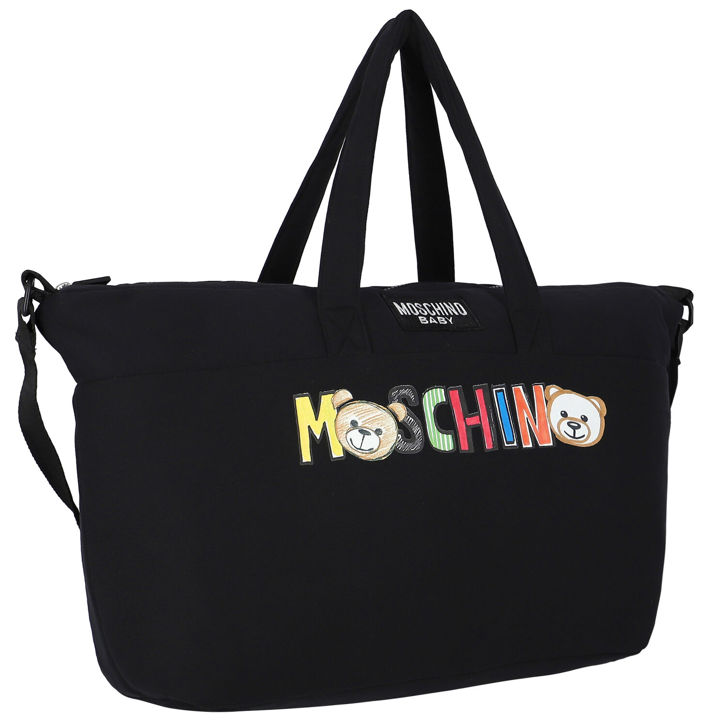 Black Teddy Bear Logo Baby Changing Bag, 1, hi-res