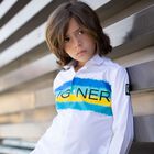 Boys White Logo Striped Shirt, 1, hi-res