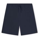 Boys Navy Blue Logo Shorts, 1, hi-res