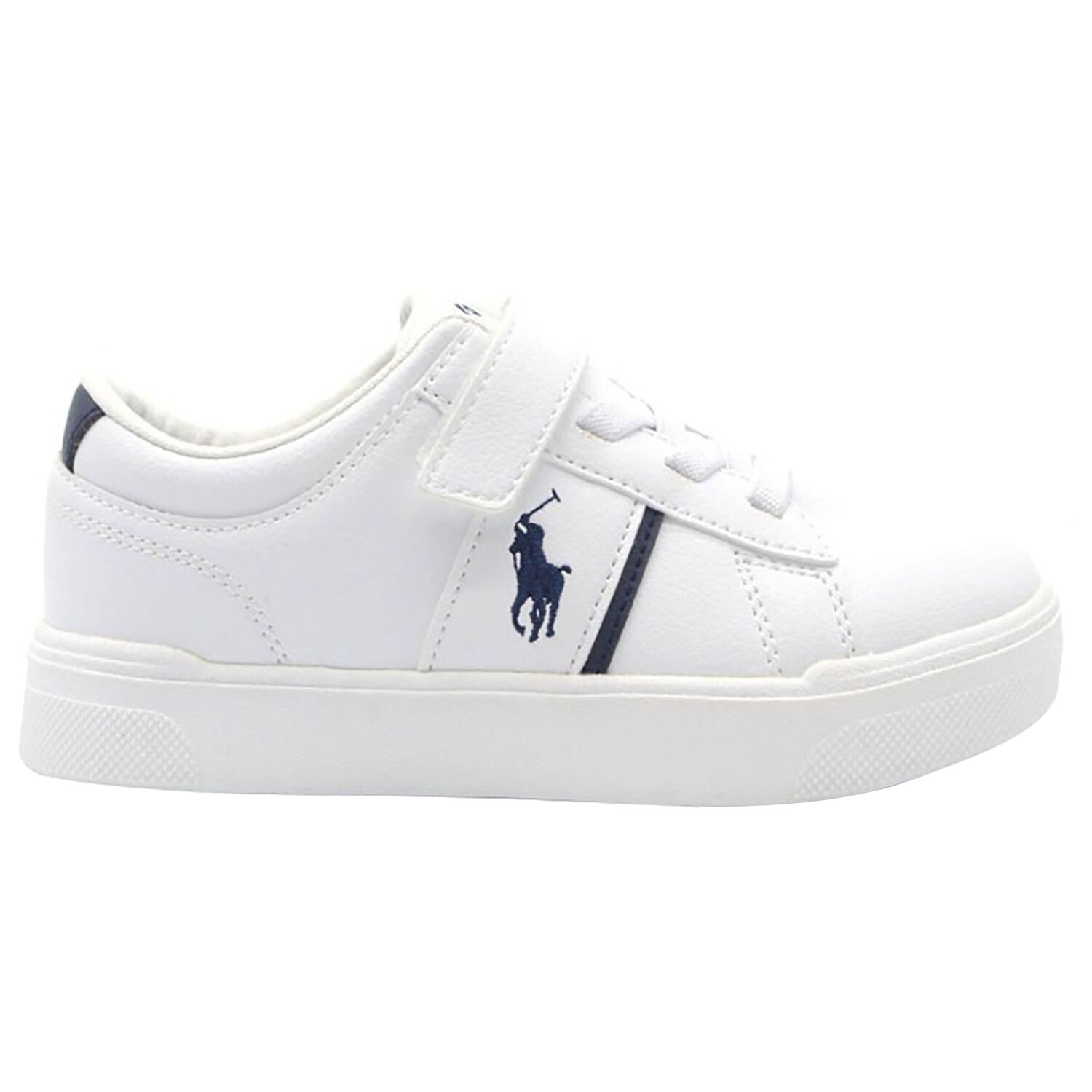 Boys White & Navy Blue Logo Trainers , 1, hi-res