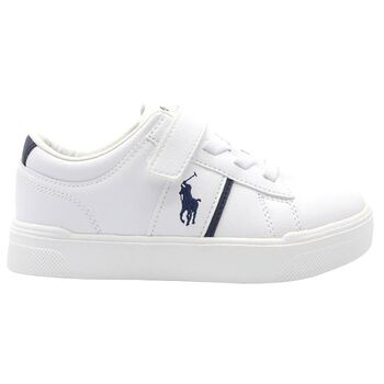 Boys White & Navy Blue Logo Trainers 