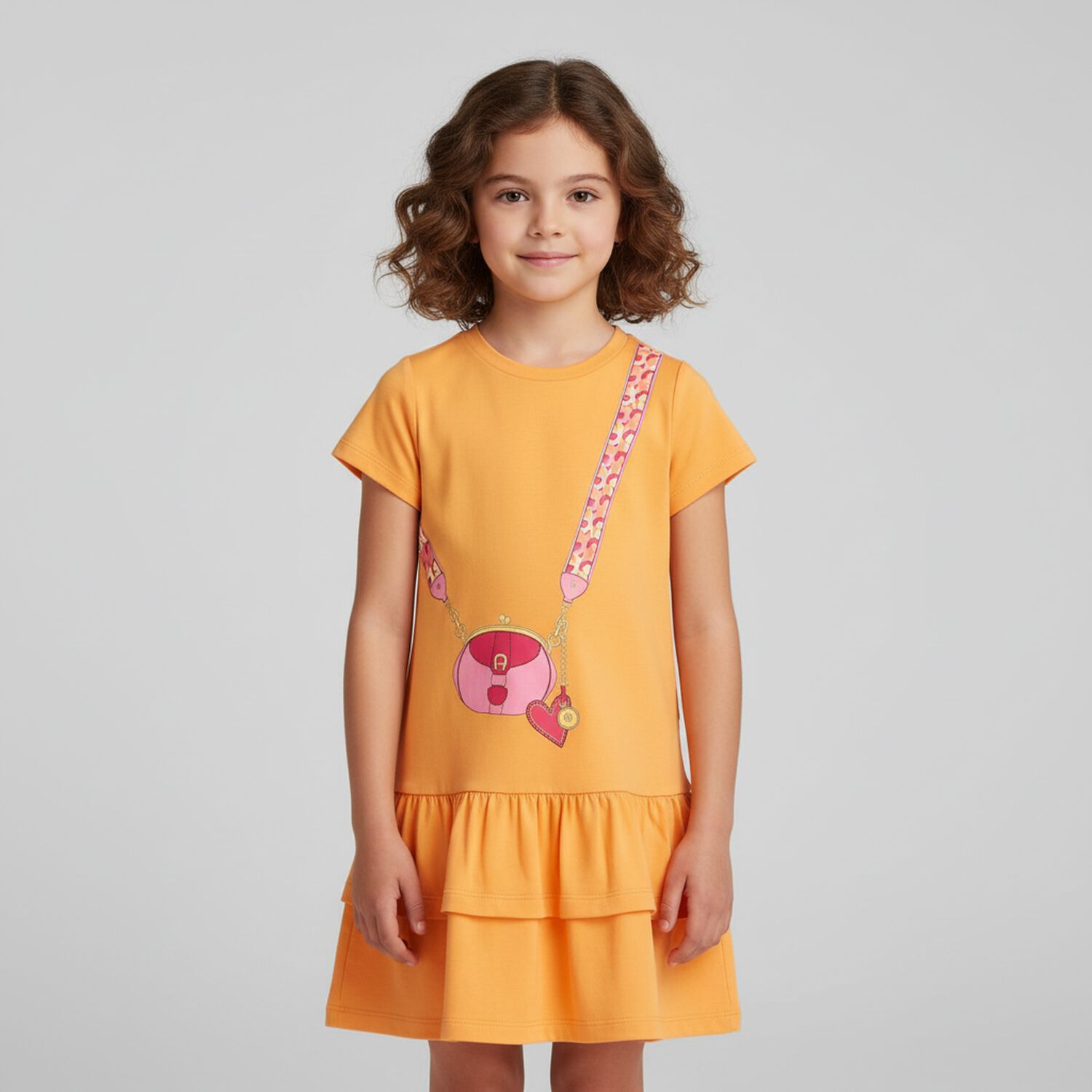 Girls Orange Logo Bag Dress, 1, hi-res